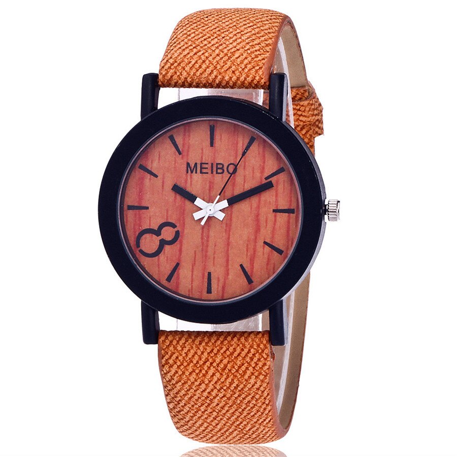 MEIBO Modeling Wooden Quartz Mens Watch Casual Wooden Color Leather Watch Wristwatch Clock: d