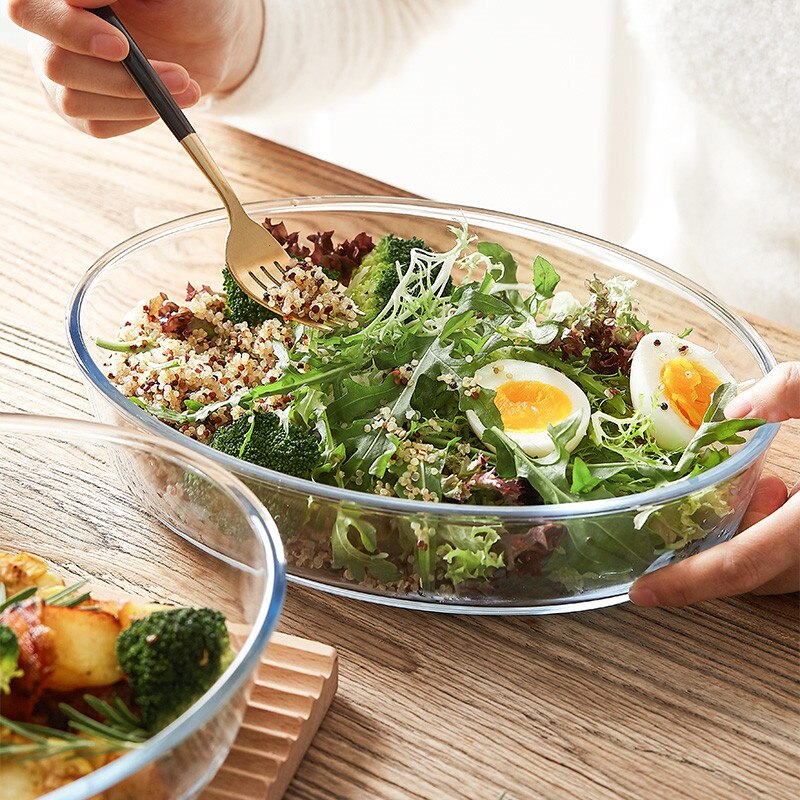 Heat Resistant Glass Dessert Plate Household Microwave Oven Baking Tray Oval Transparent Salad Fish Plate Tableware