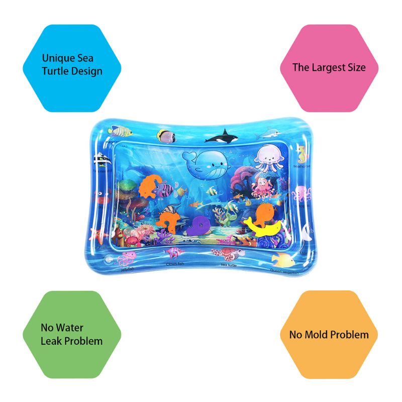 Marine Style Tummy Time Baby Water Mat Infant Toy Inflatable Play Mat for 3 6 9 Months Newborn Boy Girl Fun time Play