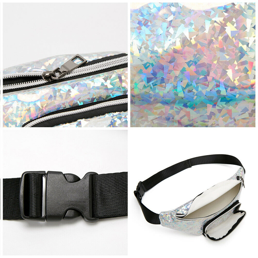 Women Girls Waist Fanny Pack Belt Pouch Hip Bum Bag Shinny Zipper Travel Sport Small Cellphone Purse Chest Pack
