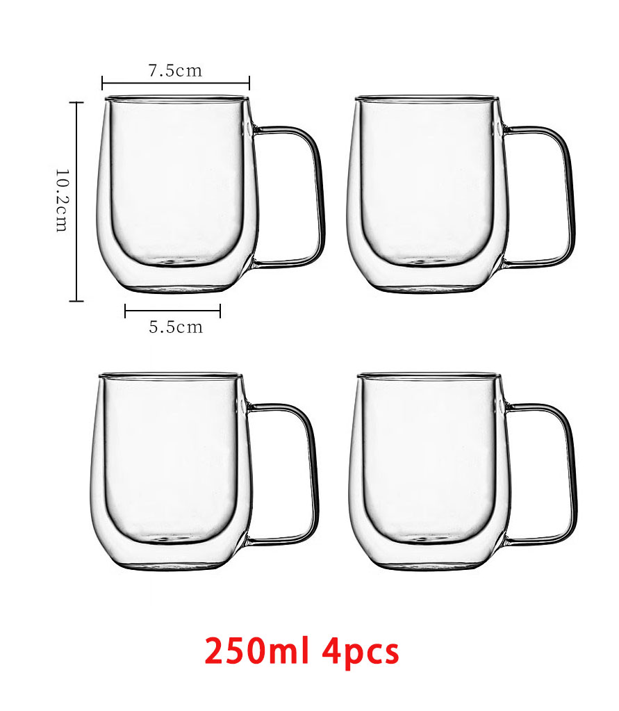 1/2/4pcs Double Wall High Borosilicate Glass Mug Heat Resistant Handle Coffee Milk Juice Water Cup 250/400ml: Red