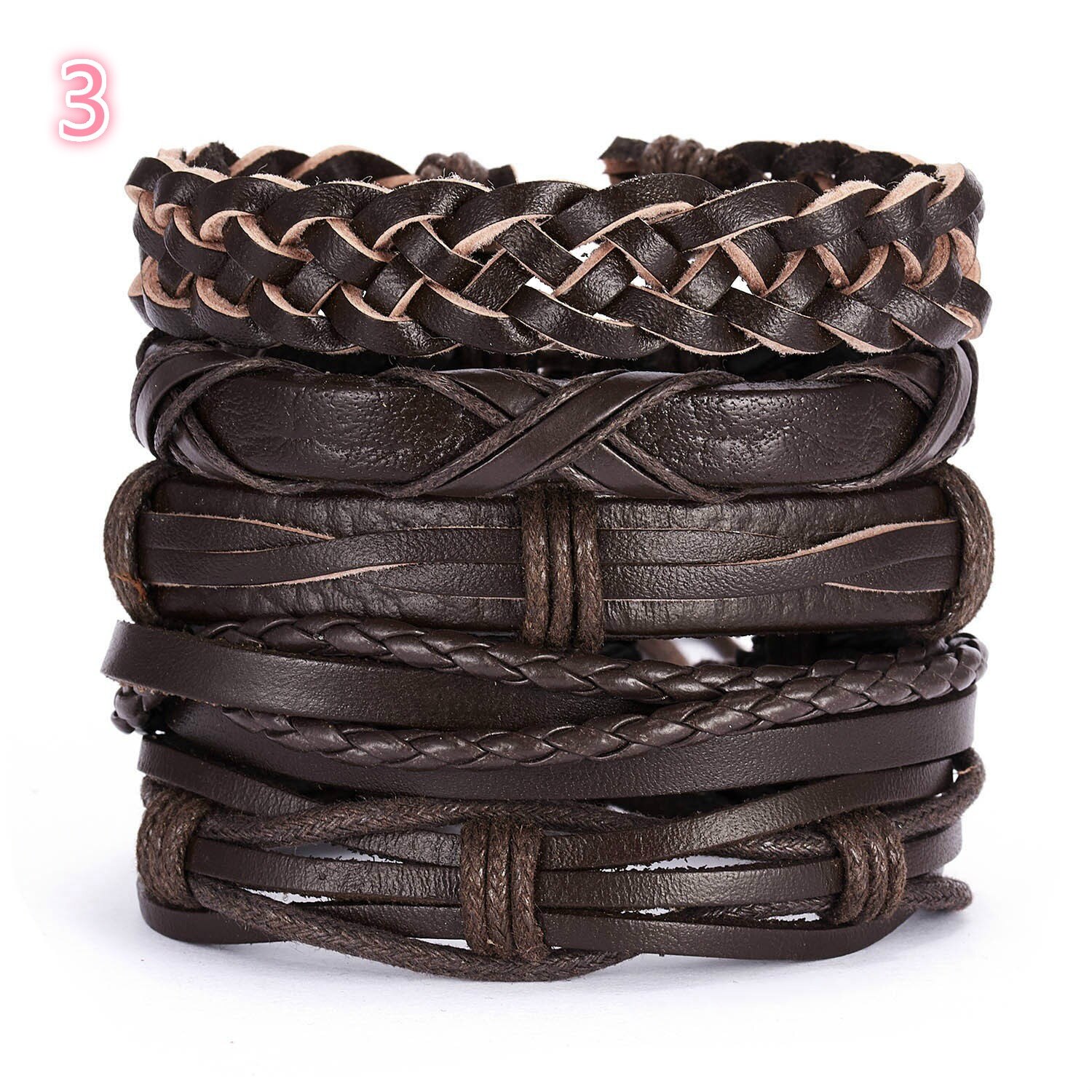 Accessoires de main rétro pour hommes, ensemble réglable en cuir tricoté croisé, Bracelet accessoires pour main, 5 pièces: 3