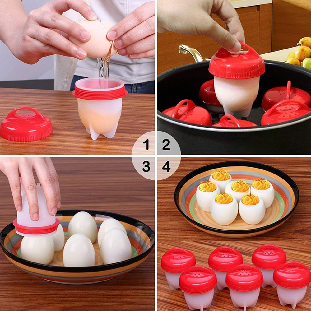 Cuiseur à œufs antiadhésif en Silicone, 3/6 pièces, chaudière à œufs, paquet d'œufs durs, moule, tasses pour le petit déjeuner, outils de cuisine
