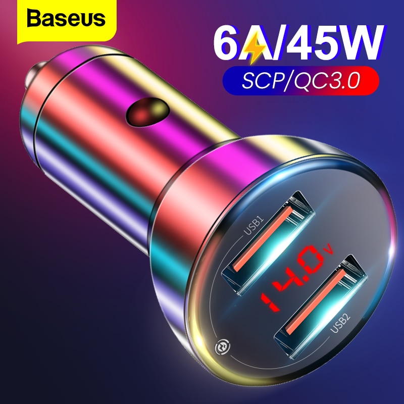 Baseus 45W Metalen Dual Usb Snel Opladen 4.0 3.0 Autolader Scp QC4.0 QC3.0 Snelle Auto Usb Lader Voor iphone Xiaomi Mobiele Telefoon