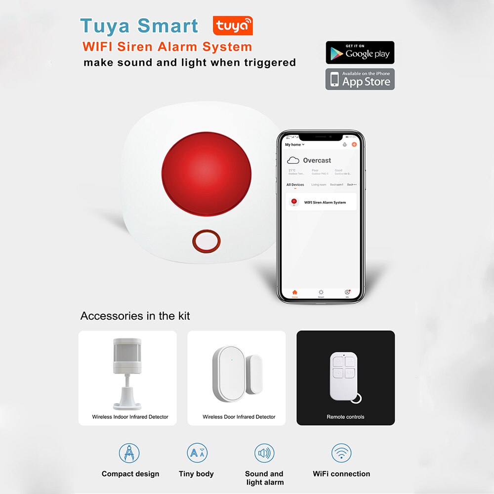 ZONAN SN11 Tuya Wifi Light Siren Alarm 100dB Loudspeaker Indoor Wireless 433MHz Strobe Siren Security for 4G Gsm Alarm System