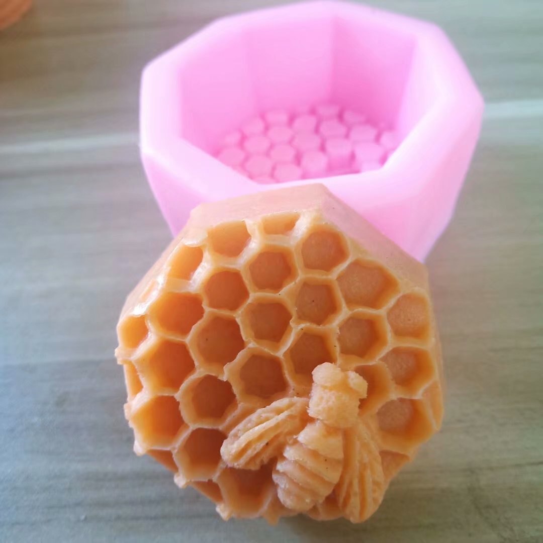Moules à bougies 3d silicone cire d'abeille abeille nid d'abeille ruche savon moule pour savon maison Crayon cire fondre ruches bougie fabrication Supplie: only silicone mold06