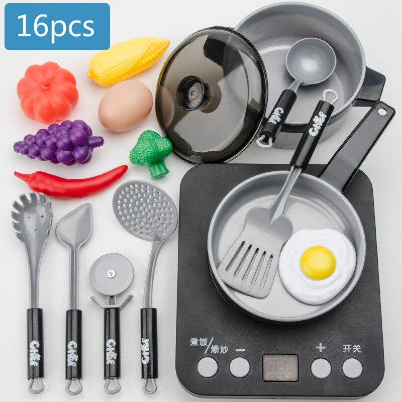 Cucina per bambini Suono e Luce Giocattolo Impostato Grande Cucina di Simulazione Mini Cibo Utensili Da Cucina Pentolame E Utensili Per Cucinare Cucina Giocattolo Regali per le Ragazze: 16pcs(Fruit Random)