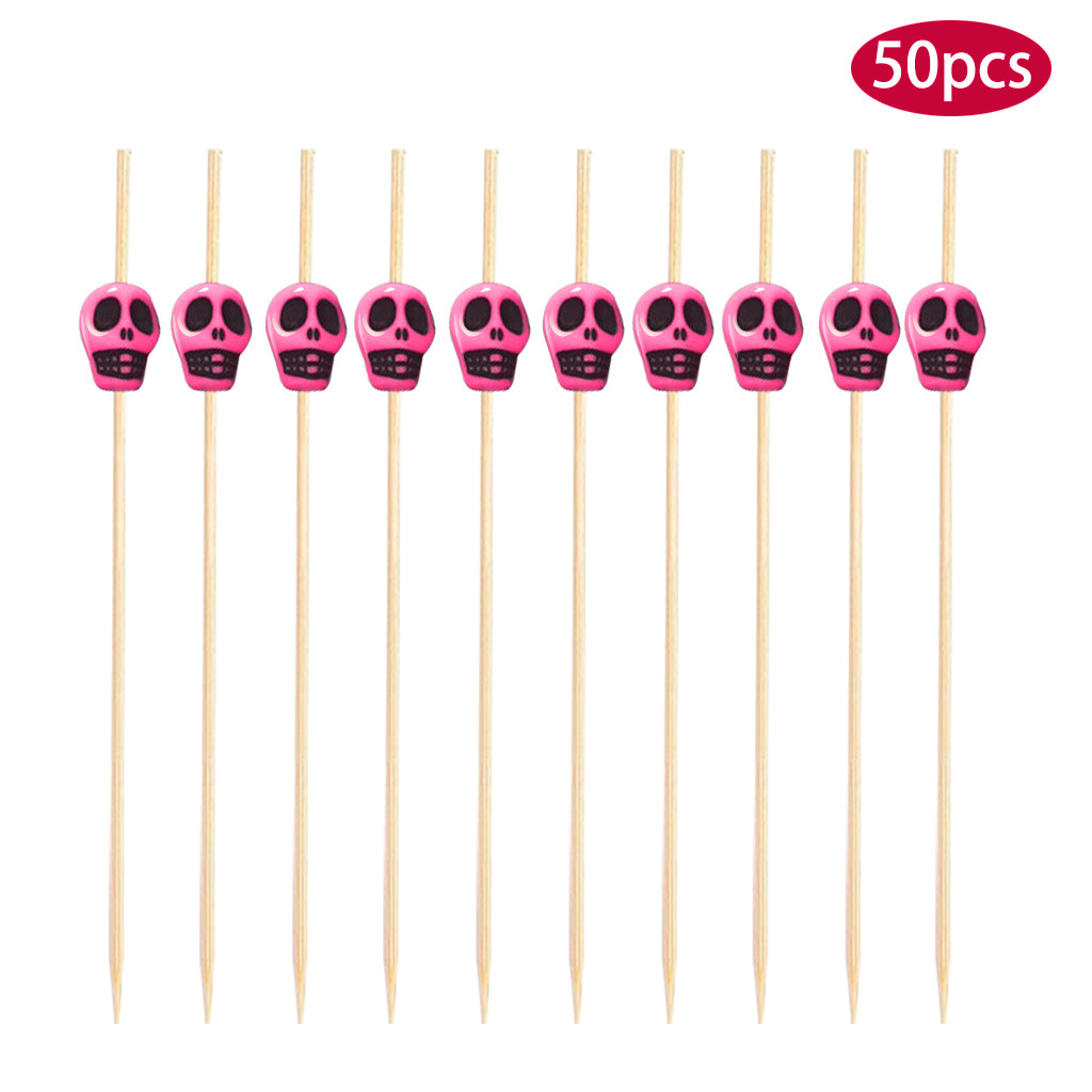 50 Stuks Wegwerp Vorken Bamboe Pick Twisted Party Buffet Fruit Vork Party Dessert Cocktail Sandwich Vork Stok Cocktail Spies: Hot Pink