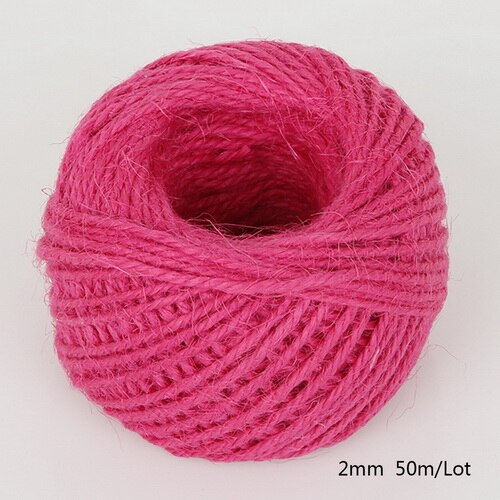 Rollo de cuerda de cáñamo de arpillera Natural, cordel de yute arpillera Natural, 2mm, macramé, decoración de etiquetas de boda, 1 rollo de 50M, varios colores: Fuchsia