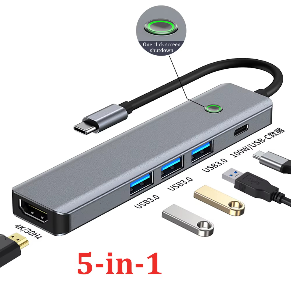 9-IN-1 USB C Docking Station TYPE-C HUB to HDMI 4K 60Hz with Screen off Button USB 3.0 5Gbps HUB 100W Fast Charging for MacBook: Silver