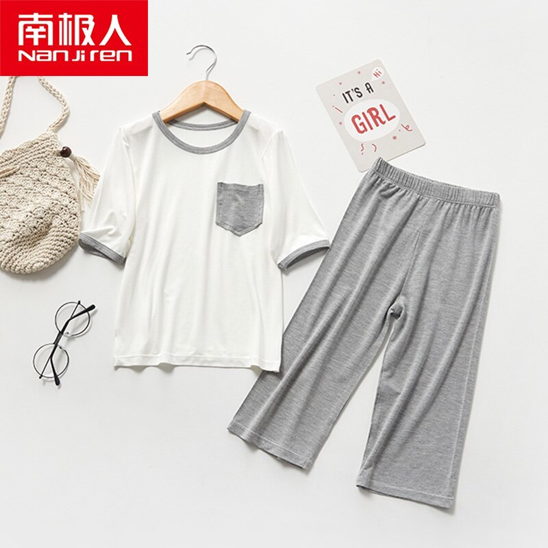 Nanjiren crianças da pele amigável pijamas cor sólida conjunto de roupa de dormir verão confortável conjuntos de pijama respirável: N366T877331213 / 100