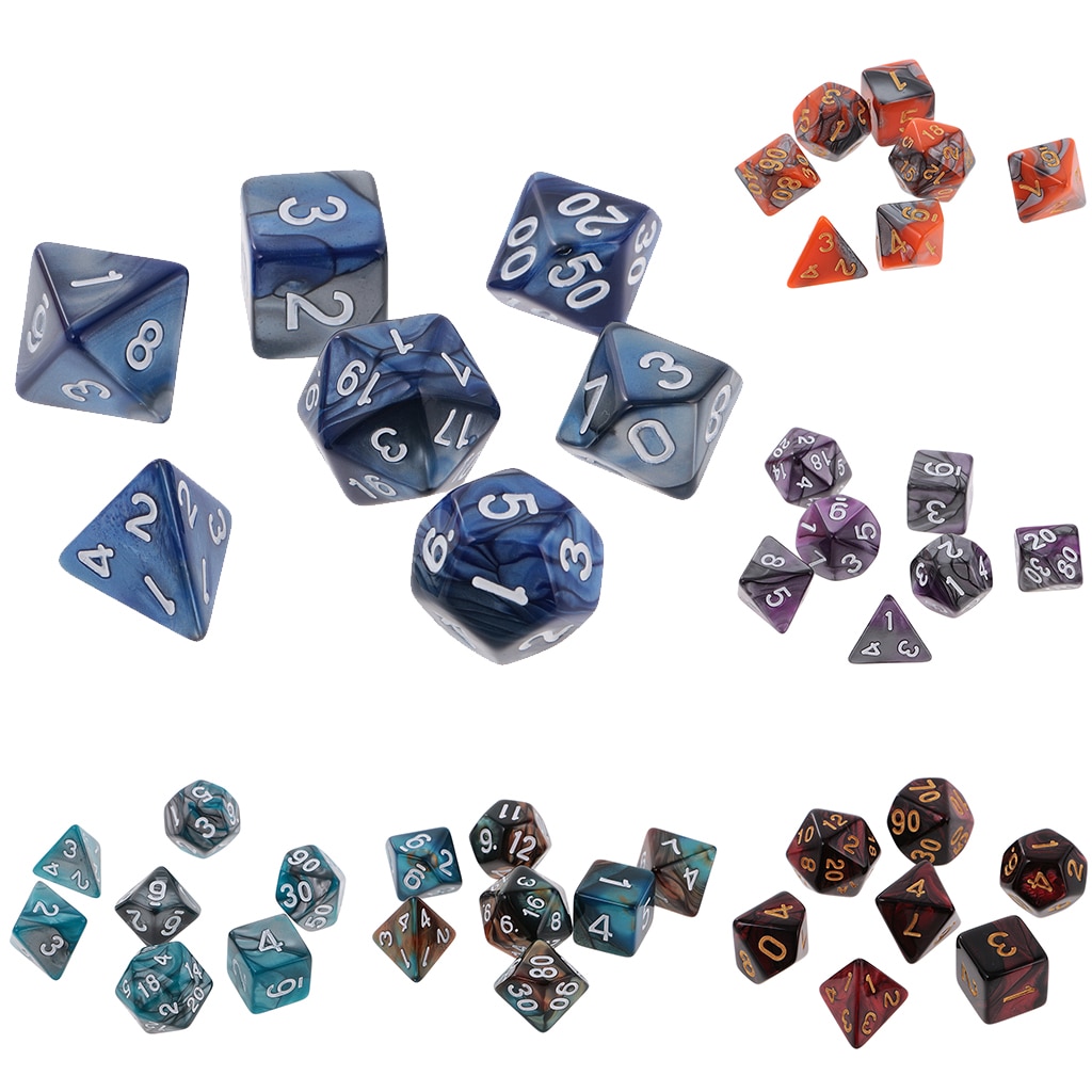 7-Die Polyhedral Dice Set Digital Double Color Dices for DND D&D RPG Roleplaying Games Party Supplies