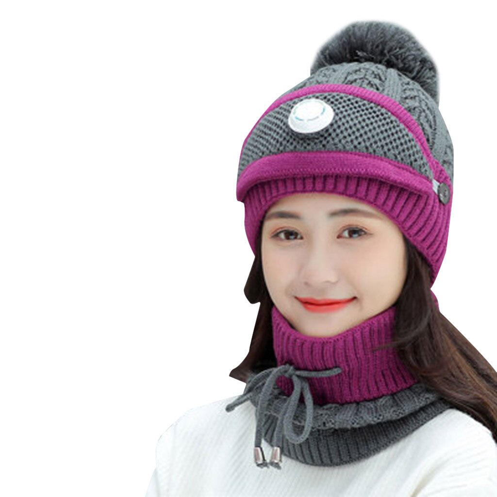 Adult Cycling Face Mask Beanie Hats Winter Knitting Plush Bomber Hats And Scraf Outdoor Protection Windproof Bomber Hats Se6: HOT PINK
