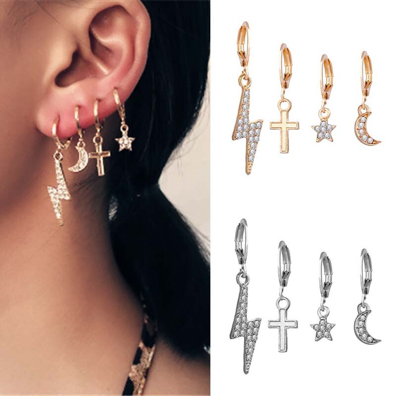 Leuke Oor Manchet Bliksem Oor Clip Op Oorbellen Eenvoudige Maan Sterren Earing Hip Hop Punk Geen Piercing Kruis Oorbel Sieraden voor Vrouwen