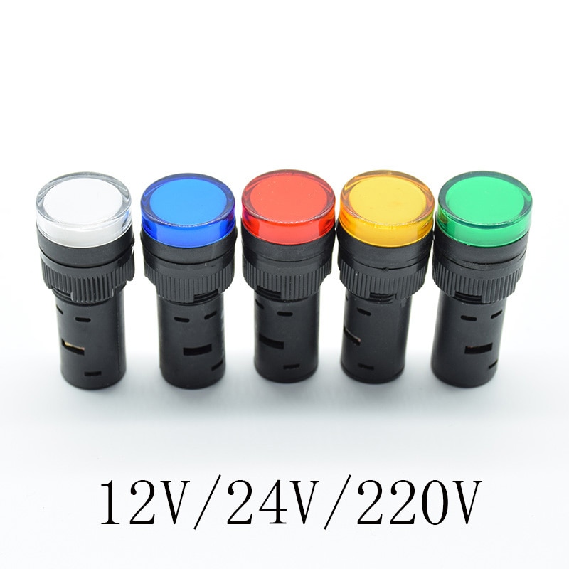 1pc16mm signal led Indicator light blue green red white yellow pilot lamp 12V 24V 220V LED light Indicator lamp