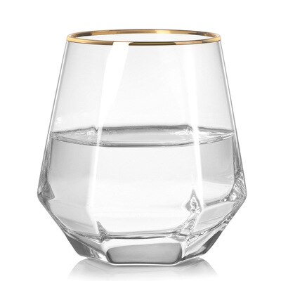 Vasos de cristal de estilo nórdico con forma de diamante para whisky, vasos de agua con borde dorado, 280ml,: A