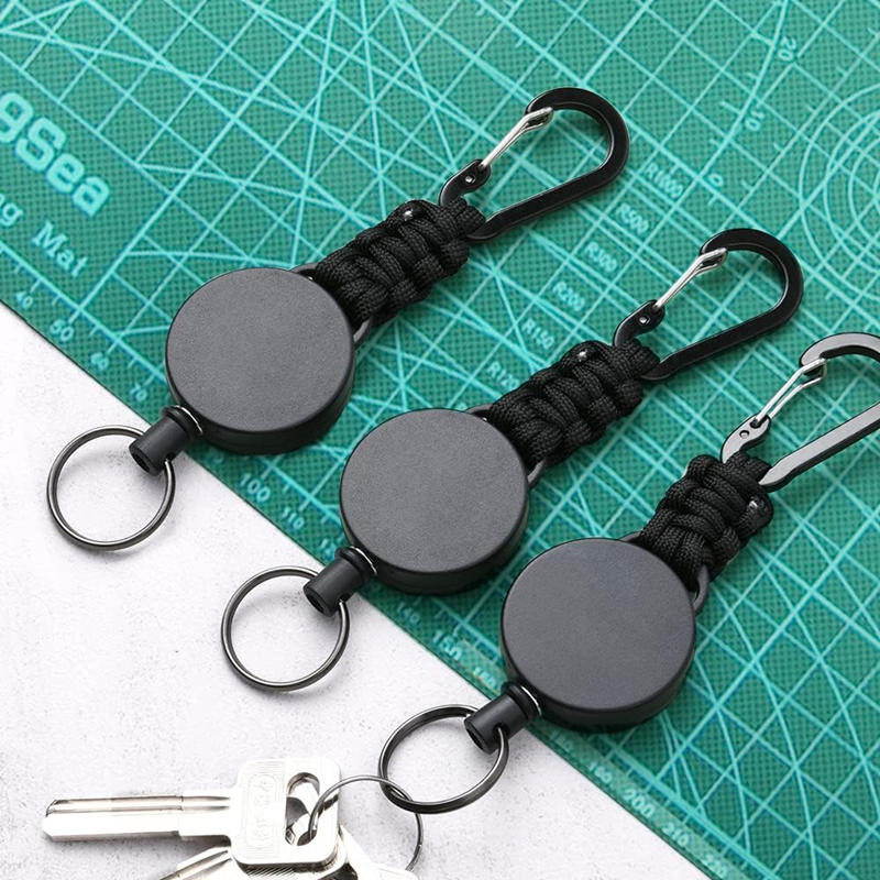 3/1PC Heavy Duty Retractable Key Chain Anti-theft Keychain with Carabiner Retractable Badges Holder Outdoor Multiple Tools ﻿