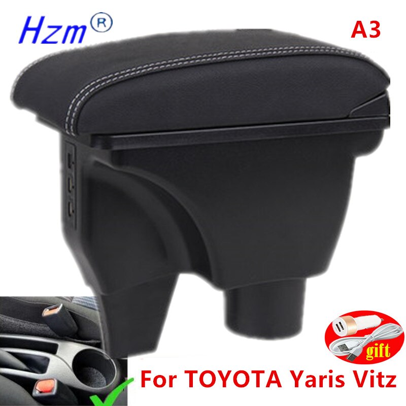 For TOYOTA Yaris armrest For TOYOTA Yaris Vitz Car armrest box car accessories central storage box Retrofit parts with USB: A3 Black leather