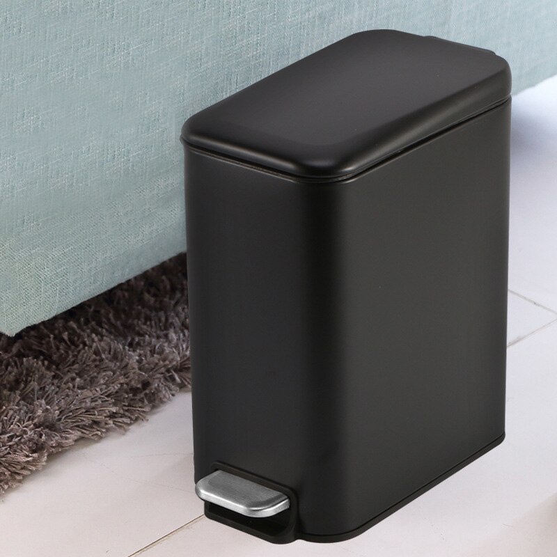 Poubelle rectangulaire en acier inoxydable 5L | Petite poubelle à bascule corbeille à ordures pour salle de bains DIN889: Black