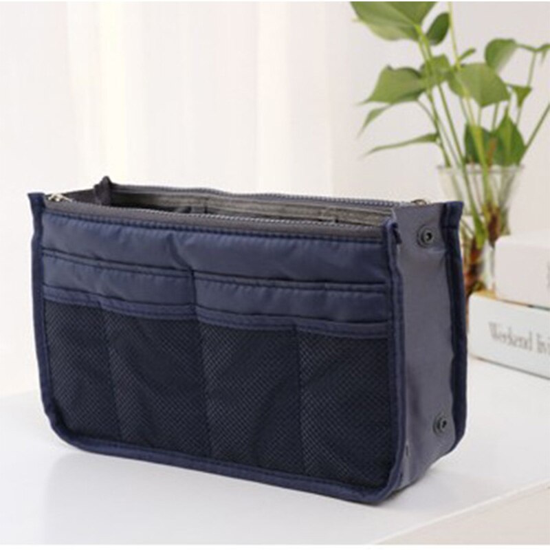 Travel Organizer Insert Bag Women Nylon Organizer Handbag Purse Large Lady Makeup Cosmetic Bag Female Wash Bag: NAvy Blue