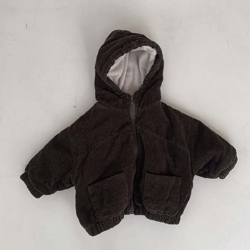 Doudoune en velours côtelé pour bébé garçon et fille, manteau polaire épais et , à capuche, en coton rembourré, tenue d&#39;hiver, vêtements pour bébé de 1 à 7 ans: brown / 12M
