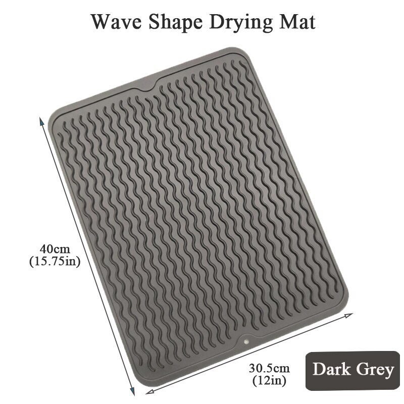 Silicone Vierkante Schotel Drogen Mat Hittebestendige Aftappen Servies Dishwaser Duurzaam Kussen Pad Servies Tafel Mat Placemat: Wave Shape Dark Grey