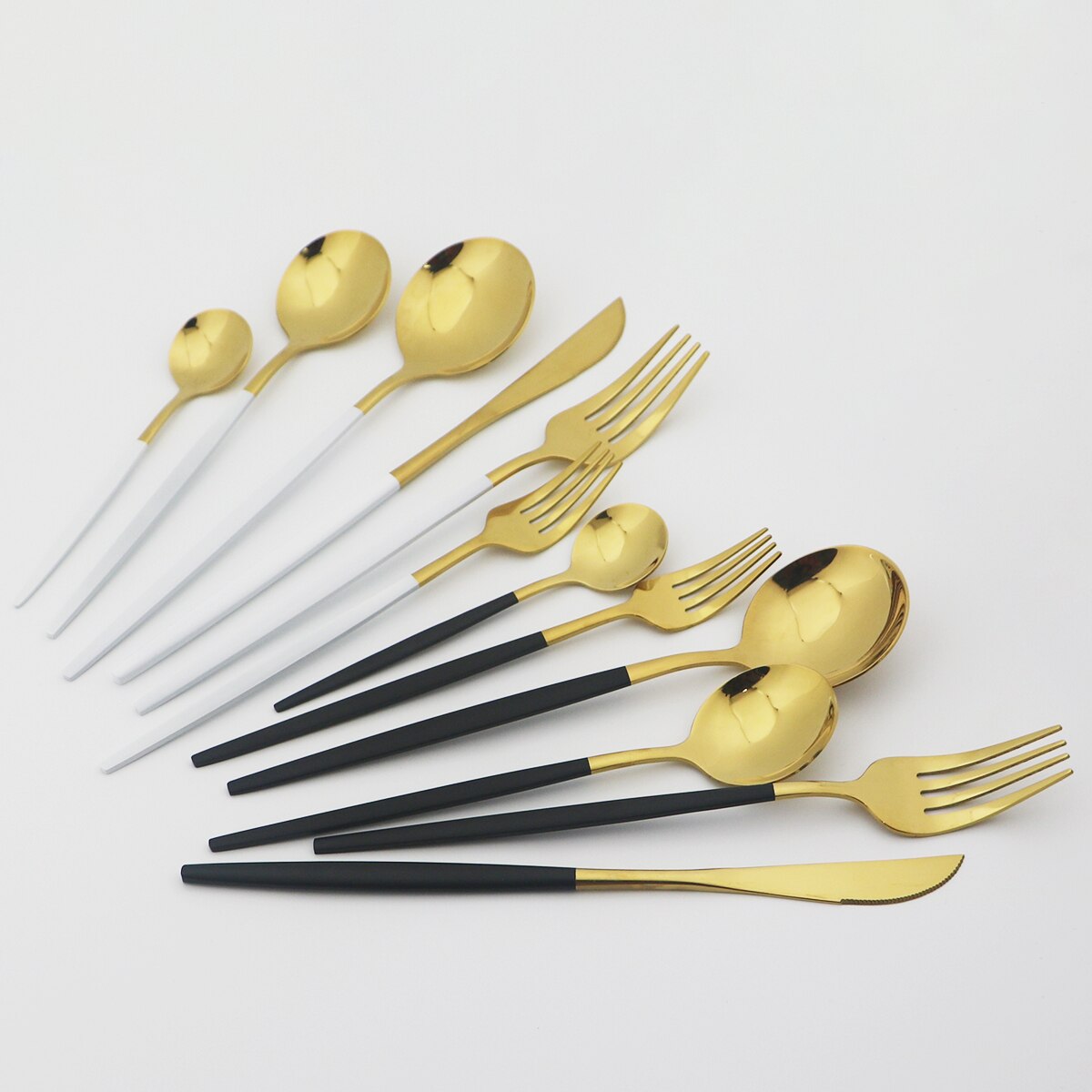 6 stuks witgouden bestekset, messen, dessertvorken, lepels, serviesset, roestvrijstalen serviesset, keukenzilverset