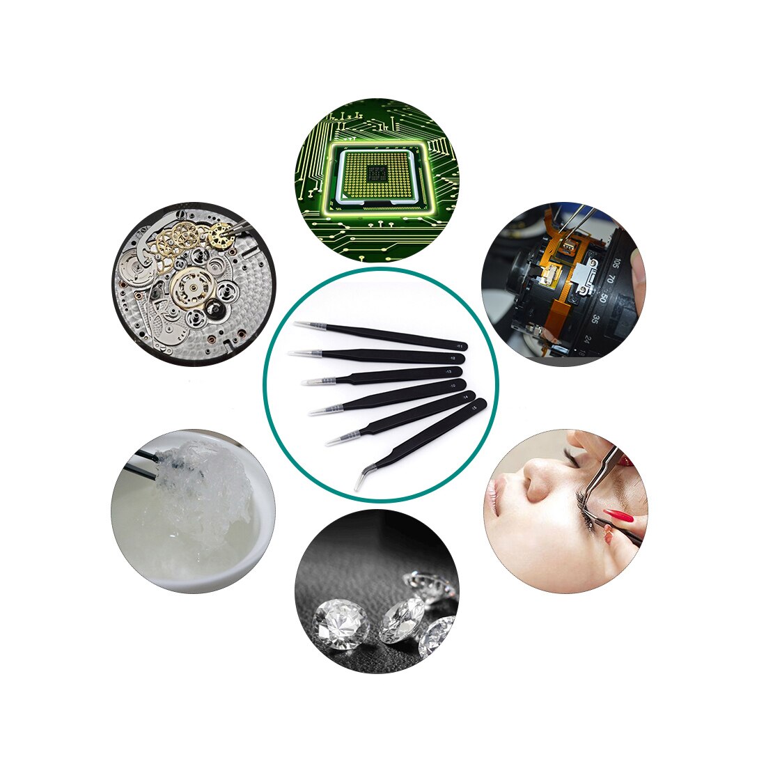 Pincettes antistatiques en acier inoxydable, 6 pièces, Kit d'outils de réparation et d'entretien de haute précision, fabrication de modèles à main