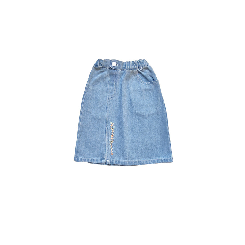 2022 Lente Kinderkleding Koreaanse Meisje Slant Knoopsluiting Geborduurd Denim Rok