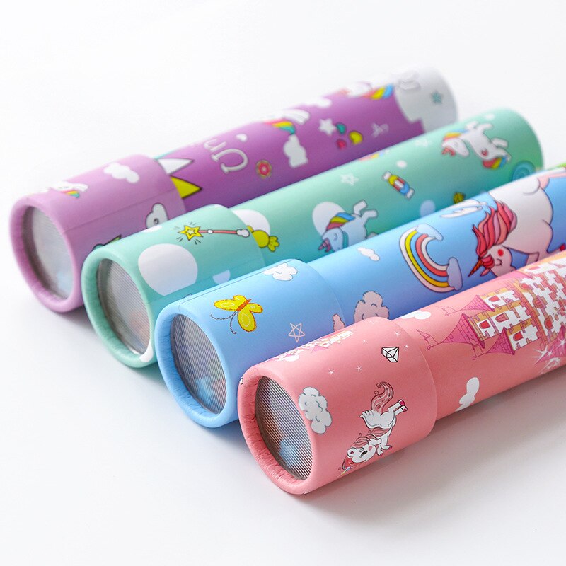 2PCS Neue Cartoon Kaleidoskop Flamingo Einhorn kinder Pädagogisches Spielzeug Rotierenden Schöne Muster jooyoo