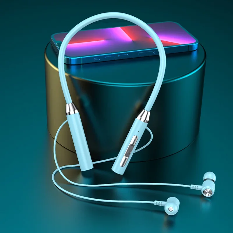 K58 trådløse hovedtelefoner bluetooth halsbånd magnetiske øretelefoner sportsløb ørepropper vandtætte bluetooth 5.0 headset med mikrofon: Blå