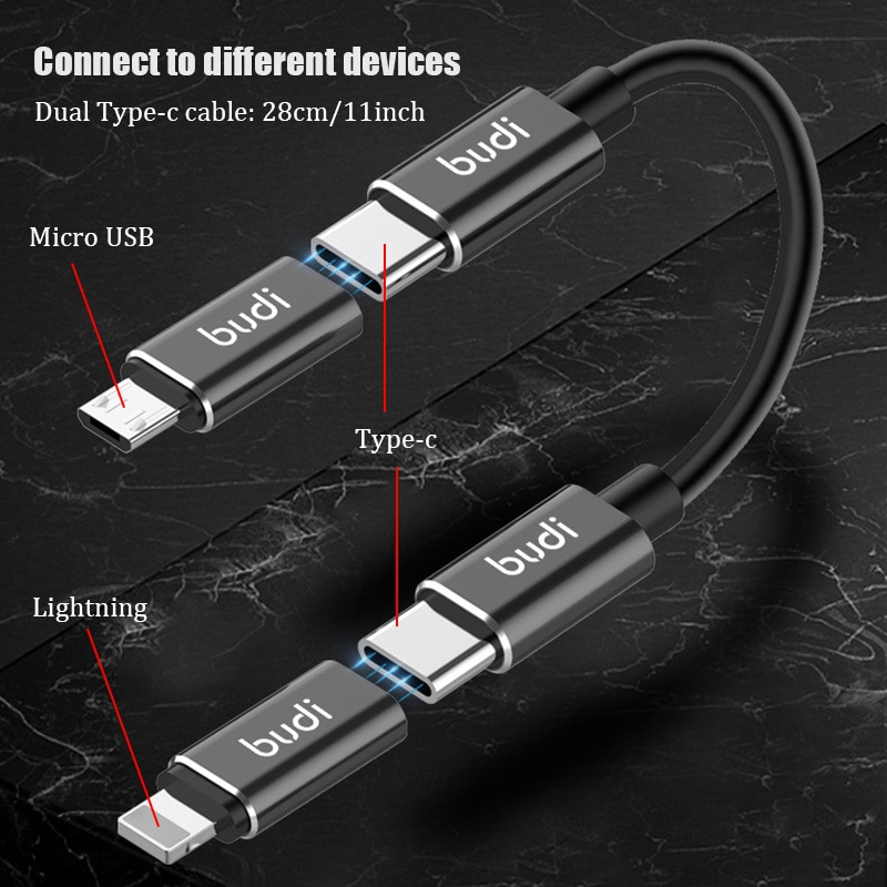 8 en 1 type-c à Micro USB câble adaptateur boîte de rangement pour iPhone foudre TF carte Sim éjection broche téléphone portable Samsung BUDI