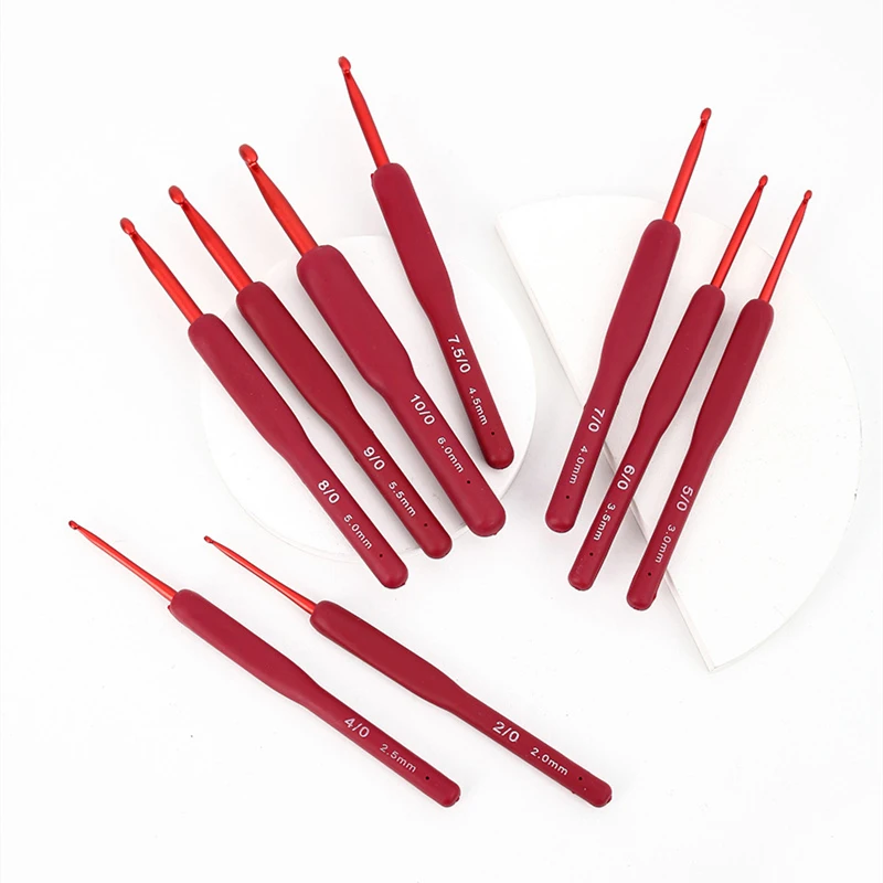 gancho de ganchillo rojo, herramienta tejida a mano DIY, óxido de aluminio, aguja de ganchillo de lana tejida a mano, ganchillo antideslizante de silicona de 2-6mm