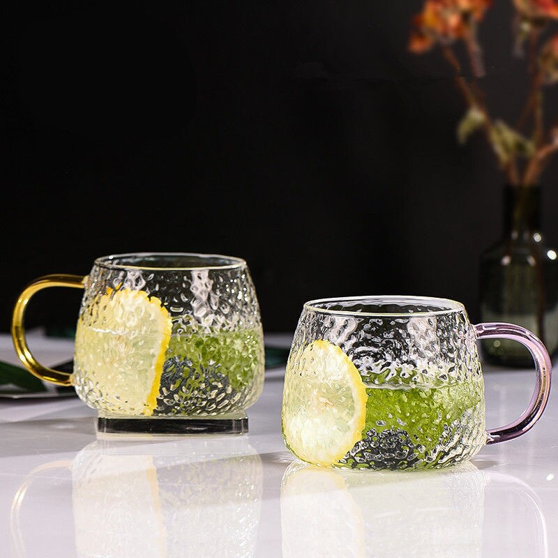 400Ml Thickened Hammered Glass High Resistant Japanese Hammered Glass Mug with Handle
