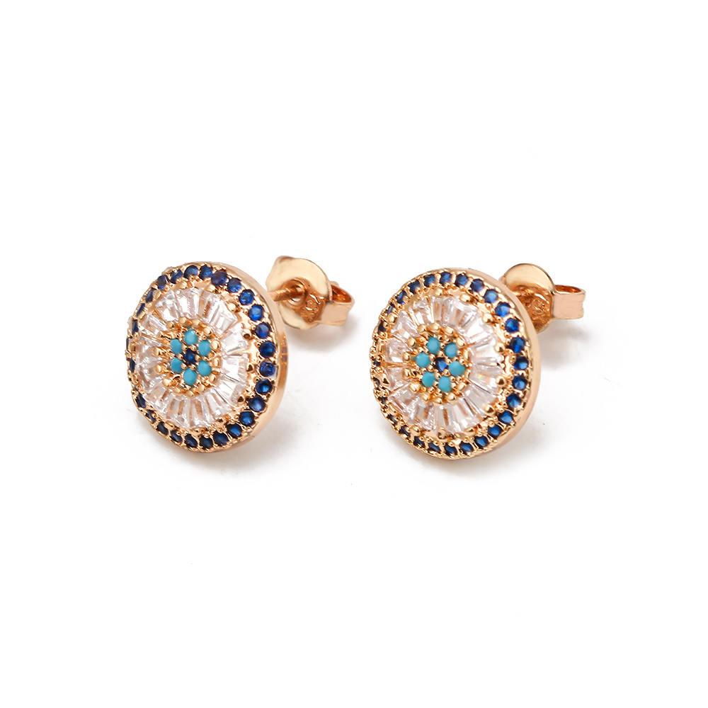 Oeil chanceux Micro pavé rond Zircon boucles d'oreilles cuivre turc mauvais œil Piercing boucles d'oreilles pour femmes filles hommes bijoux BE1058: noir chrome