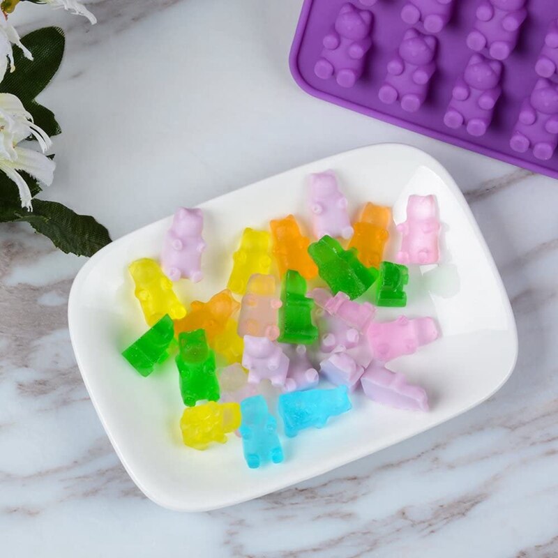 50 hulrum farverige silikone bjørn gummi slik form med 4 dropper til diy slik, gelé, kage, chokolade, is  -4 pakke