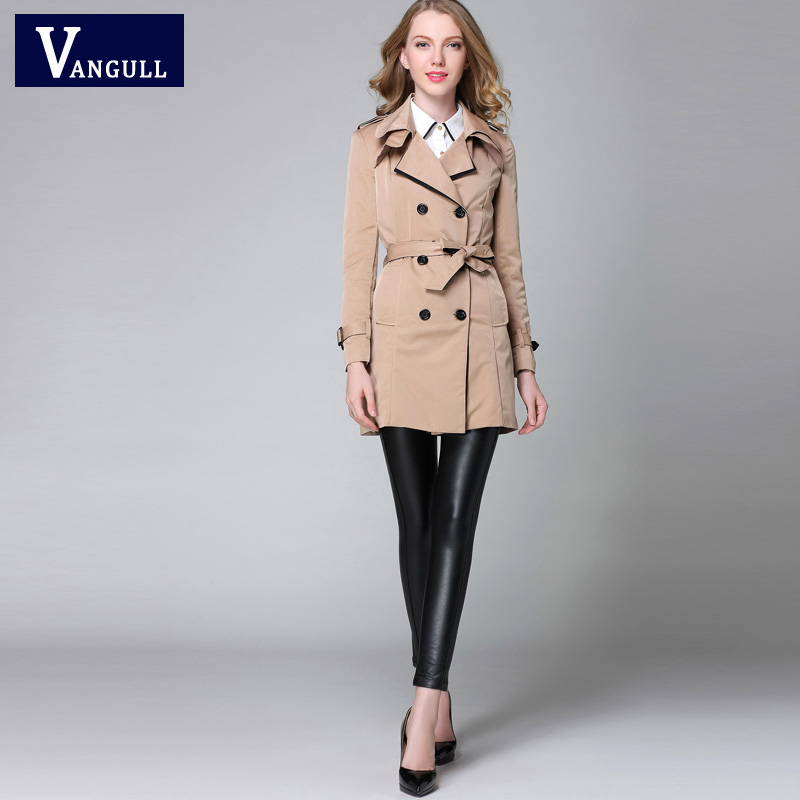 VANGULL 2022 Brand Classic European Trench Coat khaki Black Double Breasted Women Pea Coat real photos