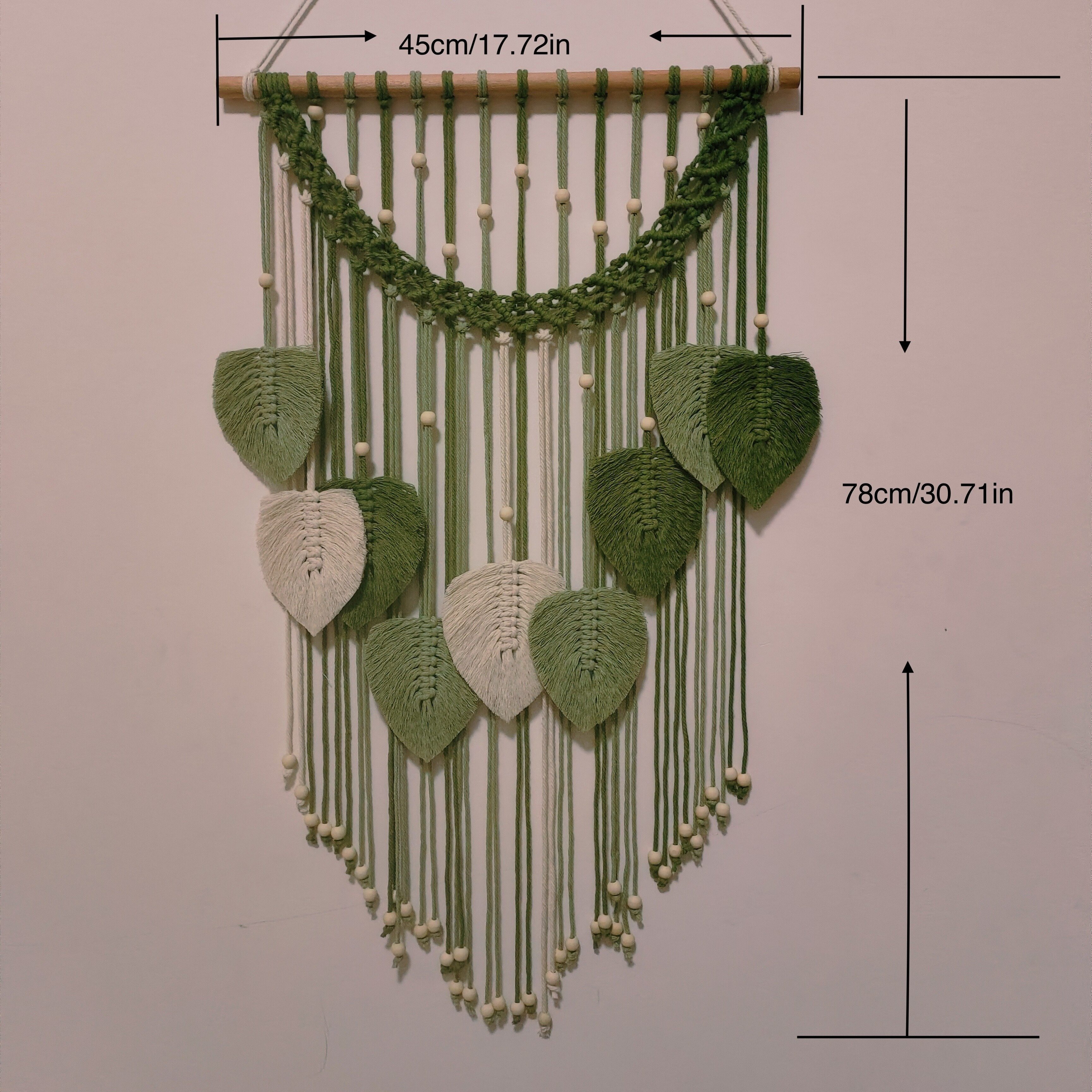 Tapiz colgante de pared de hoja de macramé, decoración bohemia de arte grande de macramé, decoración de habitación, para el hogar, cinta verde de macramé de jungla bohemia, 1 ud.