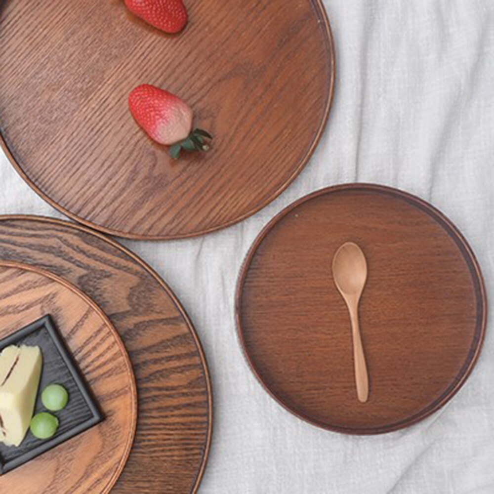 Home Decor Display Dish Round Fruit Desktop Holder Wooden Plate Storage Tray Food Keeper Dessert Kitchen Snack Restaurant Bar