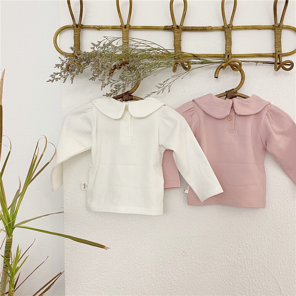 Autumn Newborn Baby Girl White/Pink T Shirts Infant Kids Long Sleeve Cotton Solid Blouses Tops Tee Shirts Toddler Babies Clothes