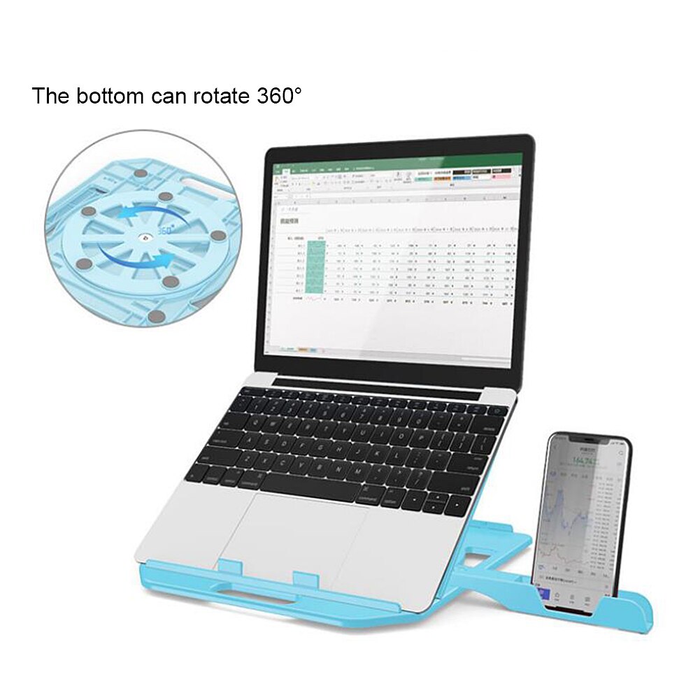 Laptop Holder 360 Degree Rotating Bottom Stand Height Adjustable Computer Bracket Cooling Pad Rack For Macbook: Blue