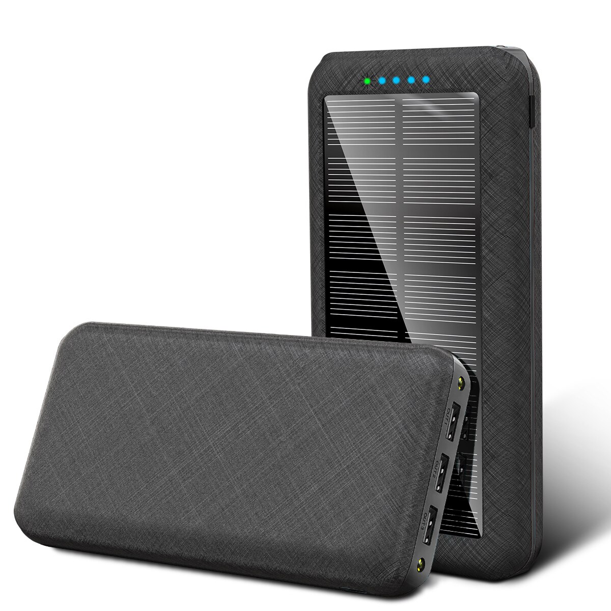 Banca di energia solare Wireless 80000mAh 3 porte usb caricabatterie rapido Qi per Smartphone lampada portatile a doppio foro per banca di potere portatile: Wireless black