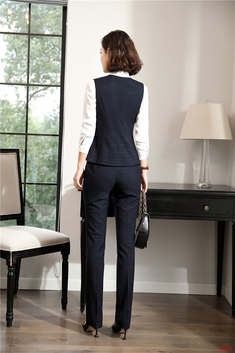 Formal Women Business Suits with Pant and Vest Set Work Wear Ladies Black Waistcoat Office Uniform Styles