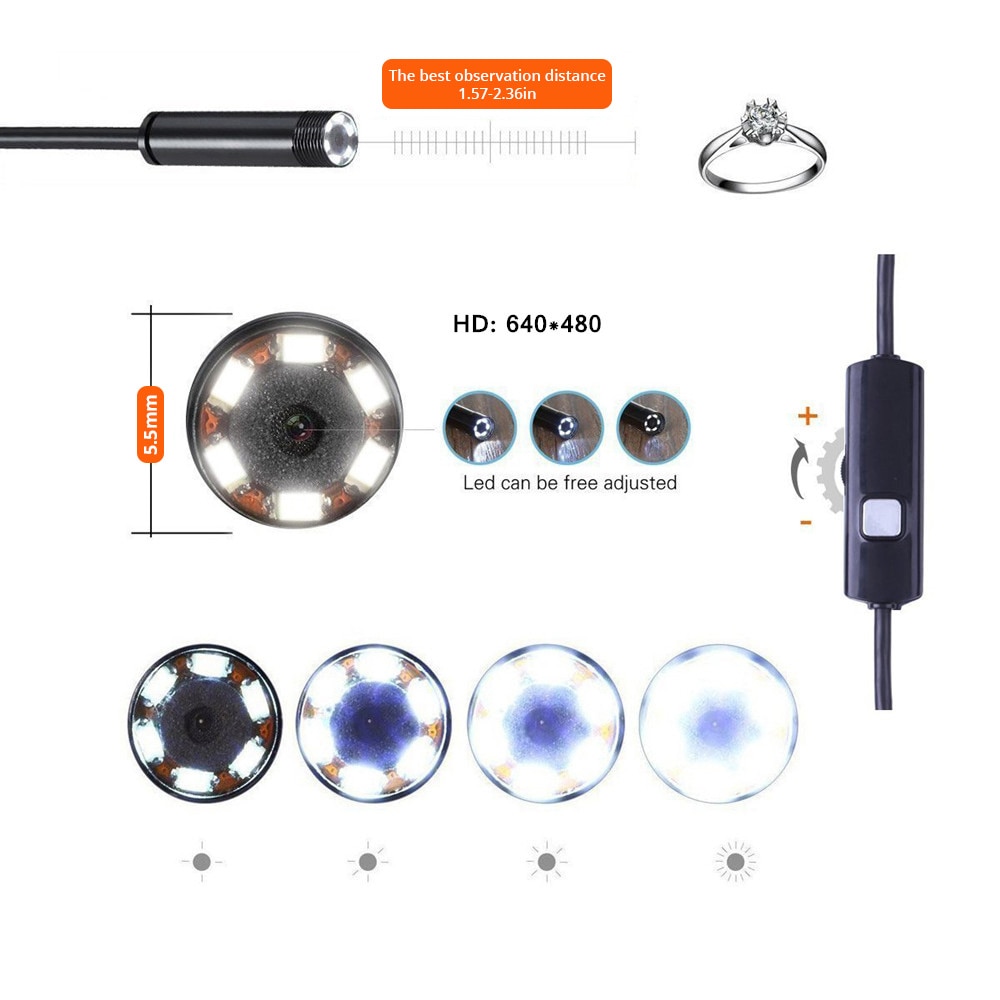 KERUI Mini Endoskop Kamera 7mm flexibel IP67 Wasserdichte Mikro USB Inspektion Endoskop Kamera für Android PC 6 LED Einstellbar