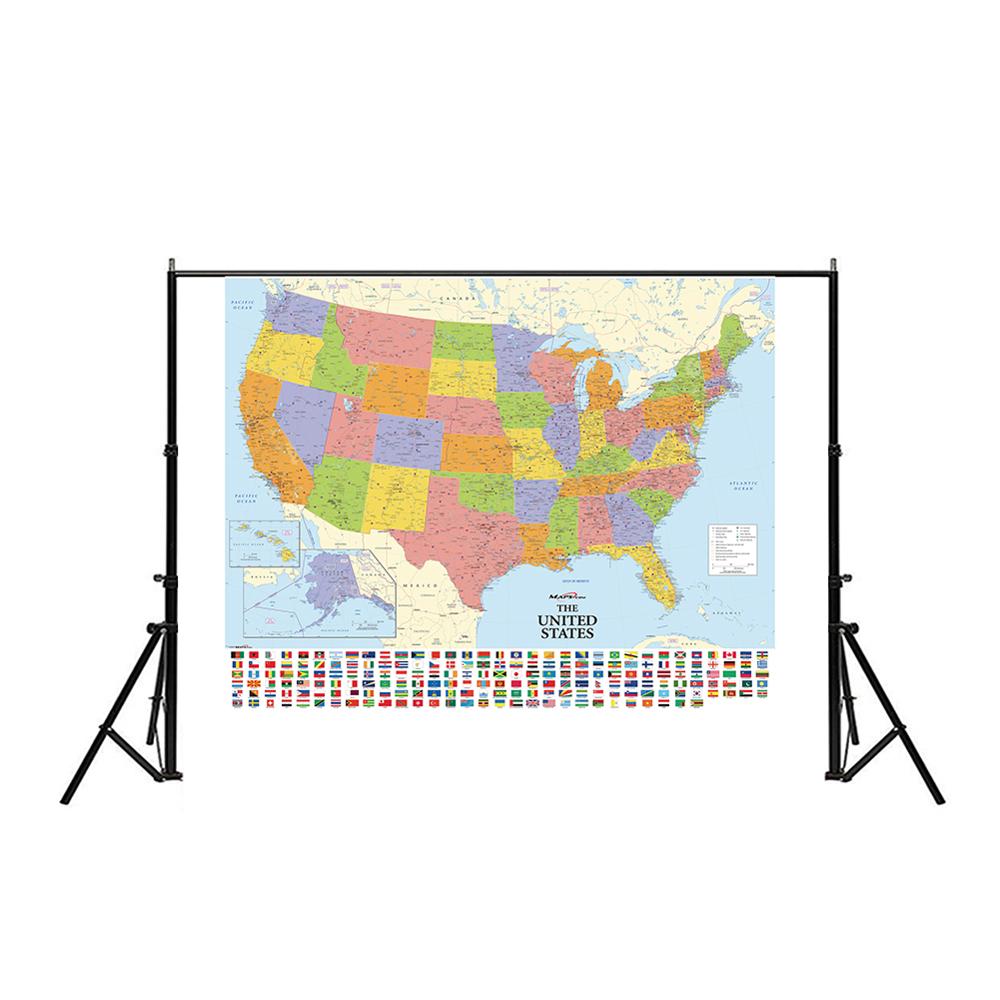150 x 100cm ikke-vævet kort over usa med nationale flag detaljeret amerikansk kort til kultur og uddannelse