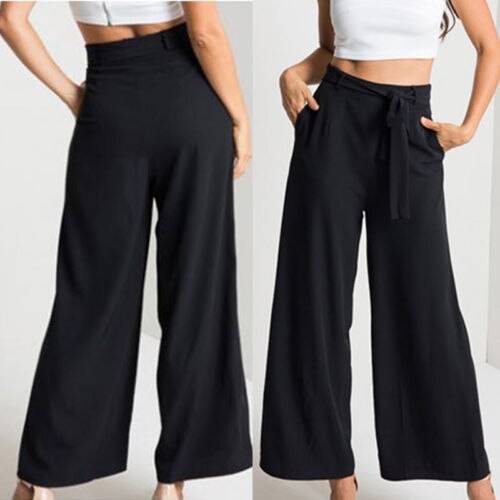 Pantalones Palazzo Culottes Mujer suelta alta cintura ancha pierna sólida pantalones largos sólido verano otoo