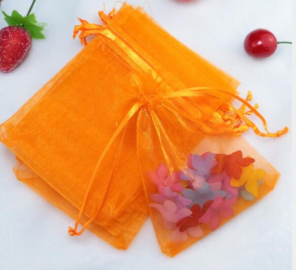 10*15cm gennemsigtige poser slik chokolade emballage lille smykkeskrin organza poser favorisere poser med snoretræk: Orange