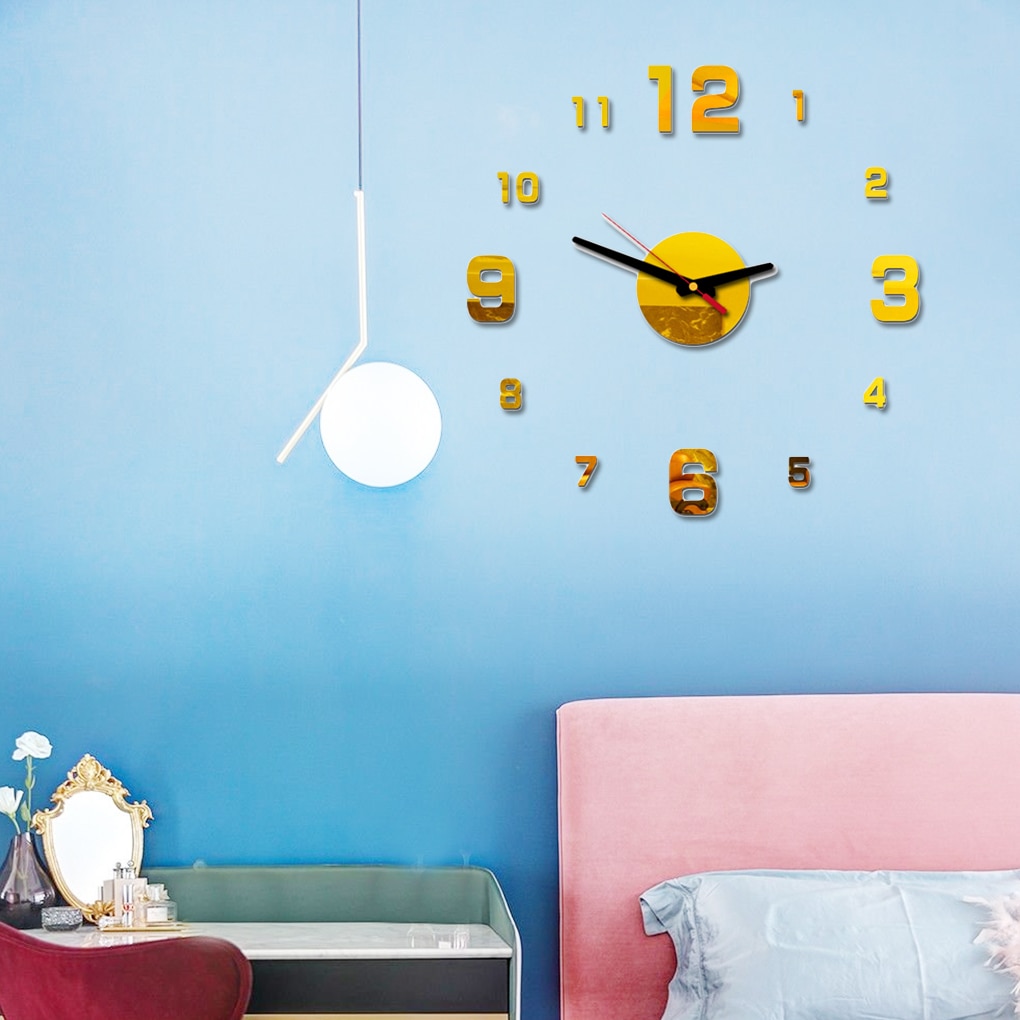 Horloge murale 3D auto-adhésive, miroir autocollant, décoration de salon, de maison, horloge décorative en acrylique, moderne , DIY bricolage