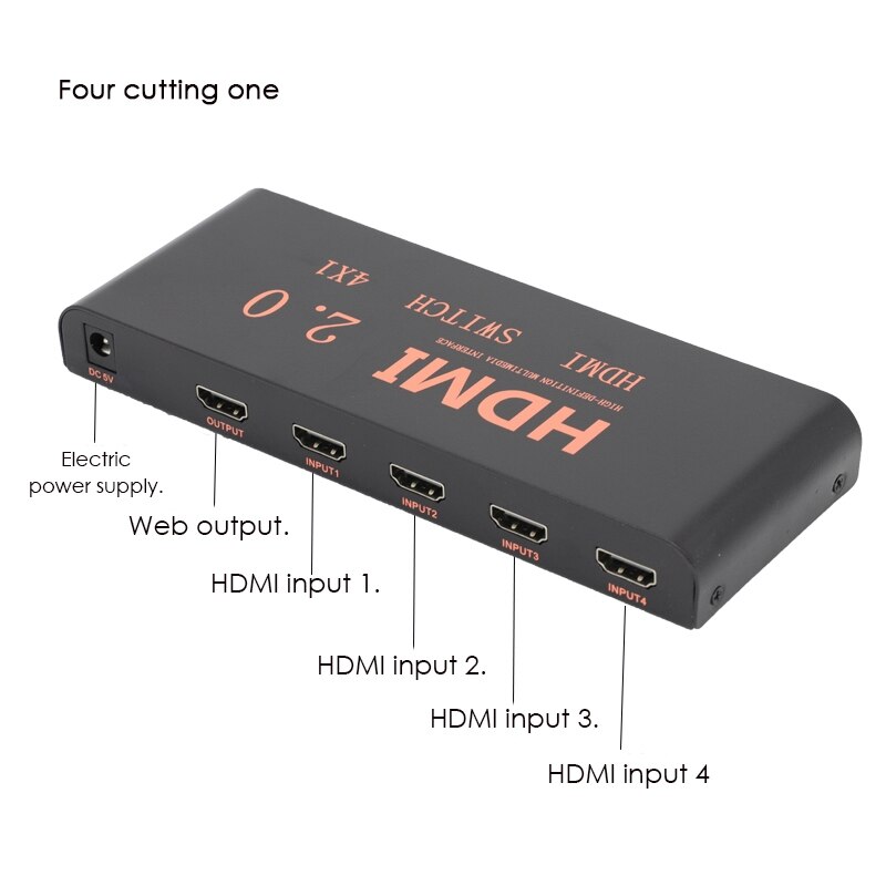4 in 1 Out 2.0 Switcher 4K60HZ HD Switcher Support Blu-Ray Input/3D Output/HDCP2.2/HDR Dynamic