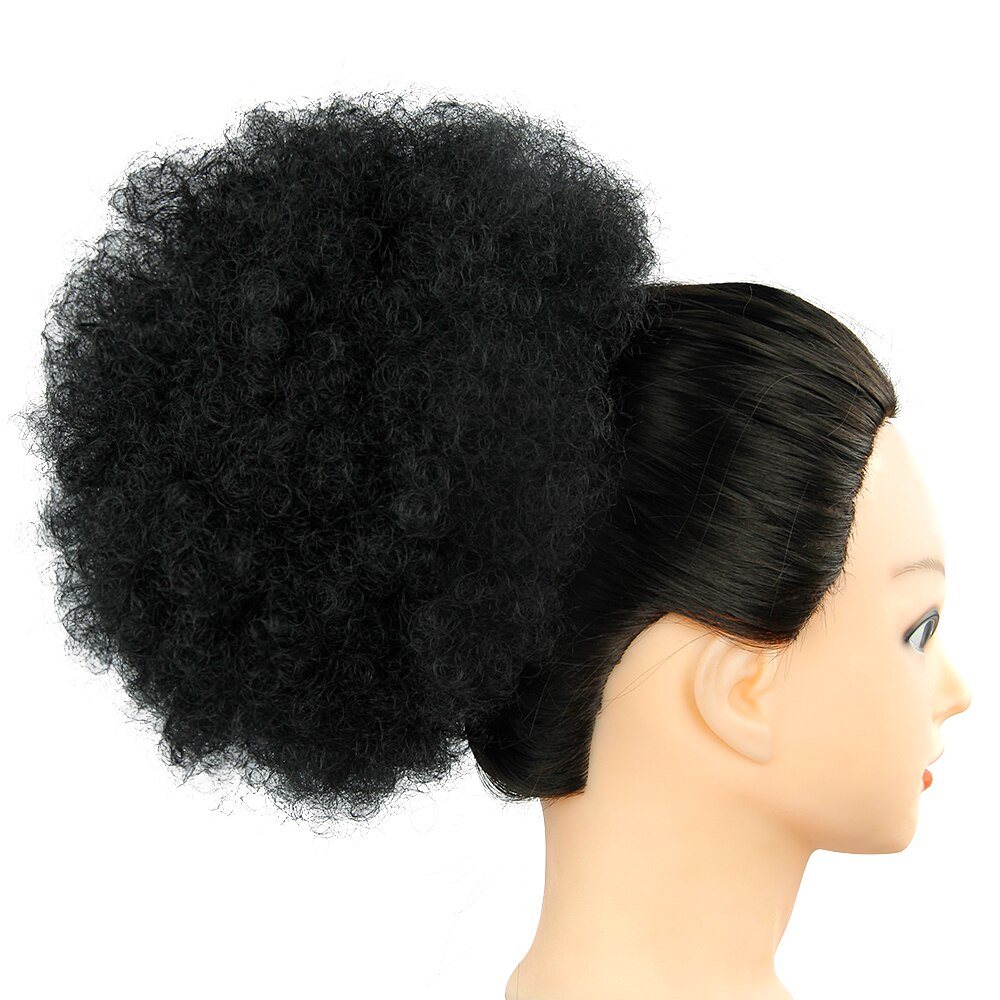 Dragsko puff kinky lockig hästsvans kort omlott syntetiskt hårbulle afro hästsvansförlängningar och hårbitar: 1b(6 tum)